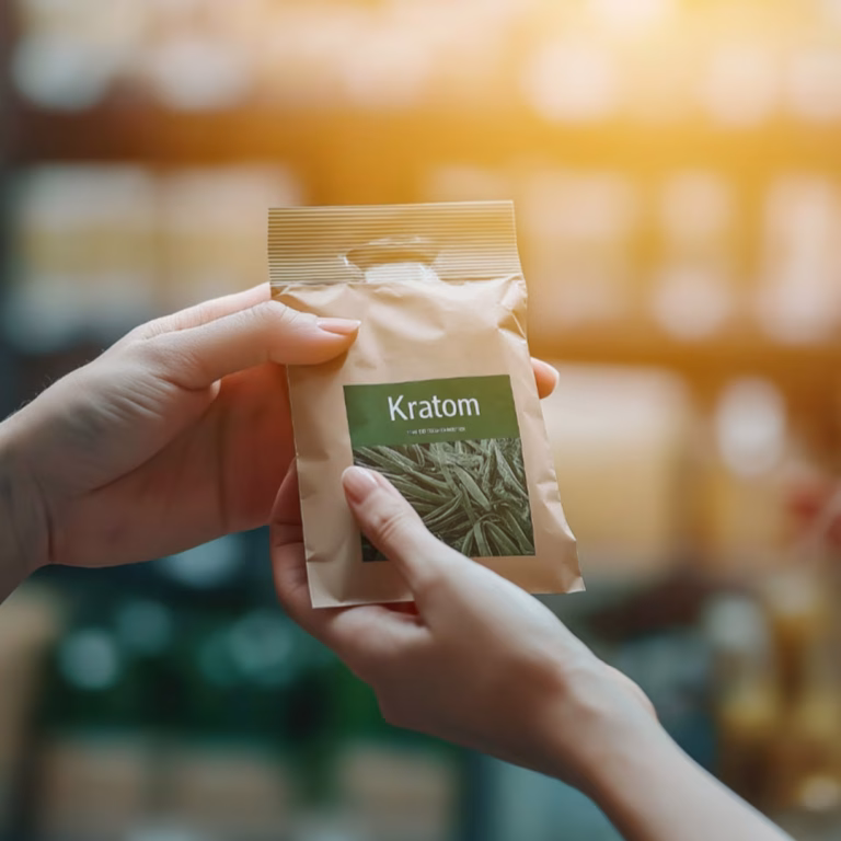 Customer holding a bag of kratom